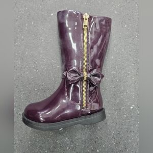 ​Dream Pairs Girls Patent Leather Boots - Purple Plum Mid Calf Bow Zip, Size 6T